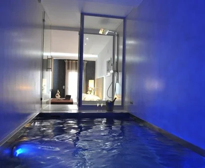 Foto de la suite con la piscina de la habitación iluminada con luz violeta