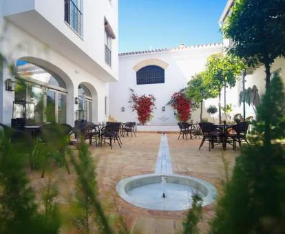 Acogedor patio con mobiliario de este hotel boutique.