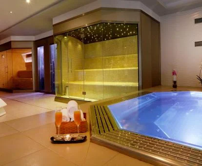 Instalaciones del spa con sauna, duchas y jacuzzi.