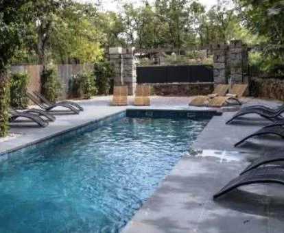 Agradable zona exterior con piscina rodeada de vegetación de este hotel boutique en la naturaleza.