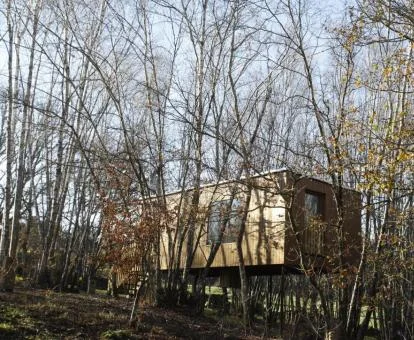 Una de las coquetas cabañas de madera en medio de la naturaleza de este establecimiento rural.