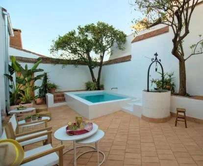 Agradable espacio con piscina y mobiliario de este coqueto hotel boutique.