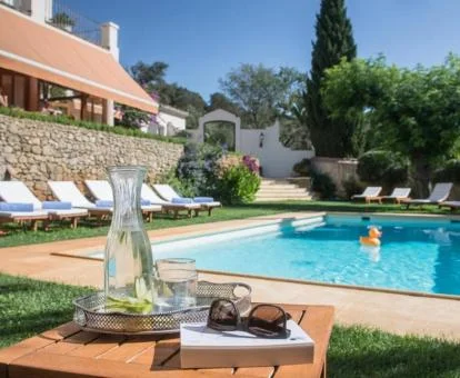 Zona exterior con piscina rodeada de vegetación del hotel.