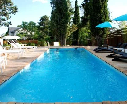 Coqueta piscina rodeada de jardines de este hotel con encanto.