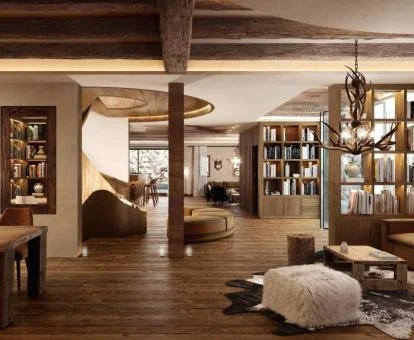 Zonas comunes de este precioso hotel romántico de estilo alpino.