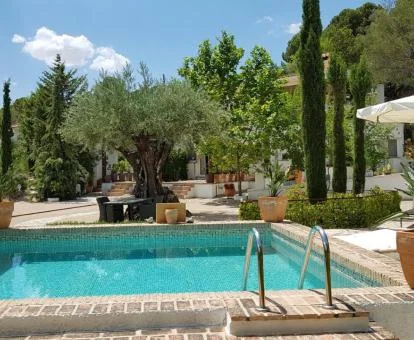Preciosa piscina rodeada de jardines de este hotel con encanto.