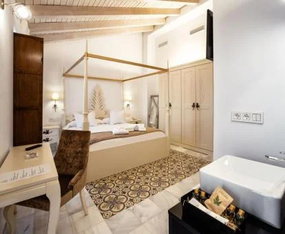 Una de las elegantes habitaciones de este romántico hotel.