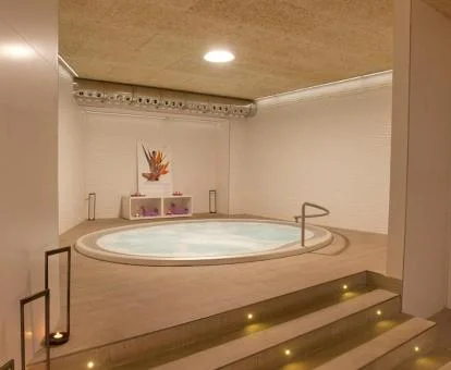 Agradable zona de bienestar con gran jacuzzi de este hotel boutique.