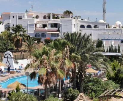 Hotel solo para adultos con piscina exterior y jardín con palmeras.