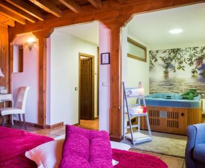 Hermosa habitaciones tradicional con jacuzzi privado de este hotel rural.