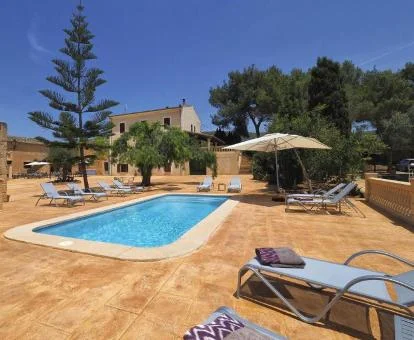 Amplia zona exterior con piscina y solarium de este fabuloso agroturismo.