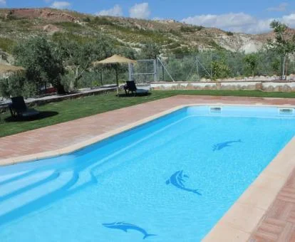 Amplia piscina exterior con vistas a la naturaleza de este hotel rural.